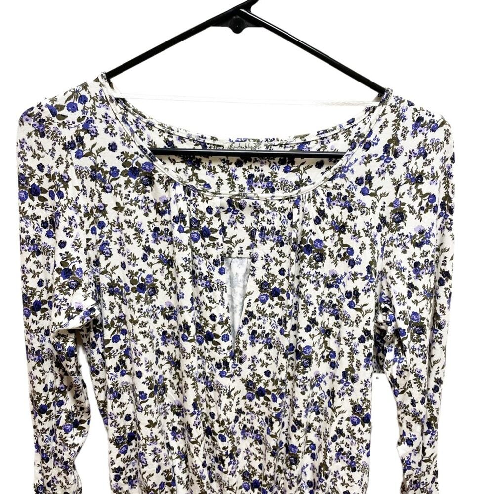 Free People Kaya Ivory Purple Floral Cut Out Long Sleeve Bodysuit XS - Picture 5 of 9